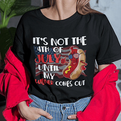Alternative view of It's Not The 4th Of July Until My Wiener Comes Out Funny T-shirt - V-Neck Tee