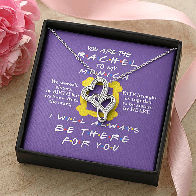 You Are The Rachel To My Monica Double Hearts Necklace - Best Friend Necklace - Soul Sister BFF Bestie Gifts