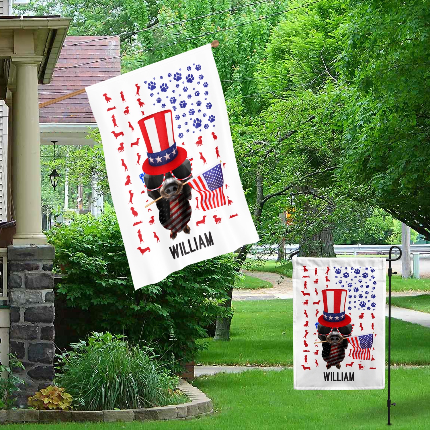 5KT. Dachshund Patriot American Flag (Sample Design) Garden & House Mockup 1