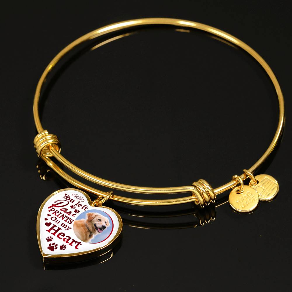 Personalized Custom Photo You Left Paw Prints On My Heart Dog Pet Memorial Heart Pendant Necklace - Bangle