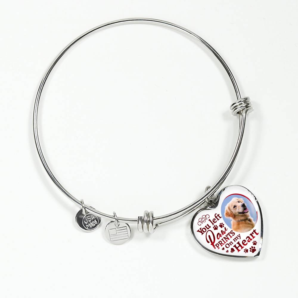 Personalized Custom Photo You Left Paw Prints On My Heart Dog Pet Memorial Heart Pendant Necklace - Bangle