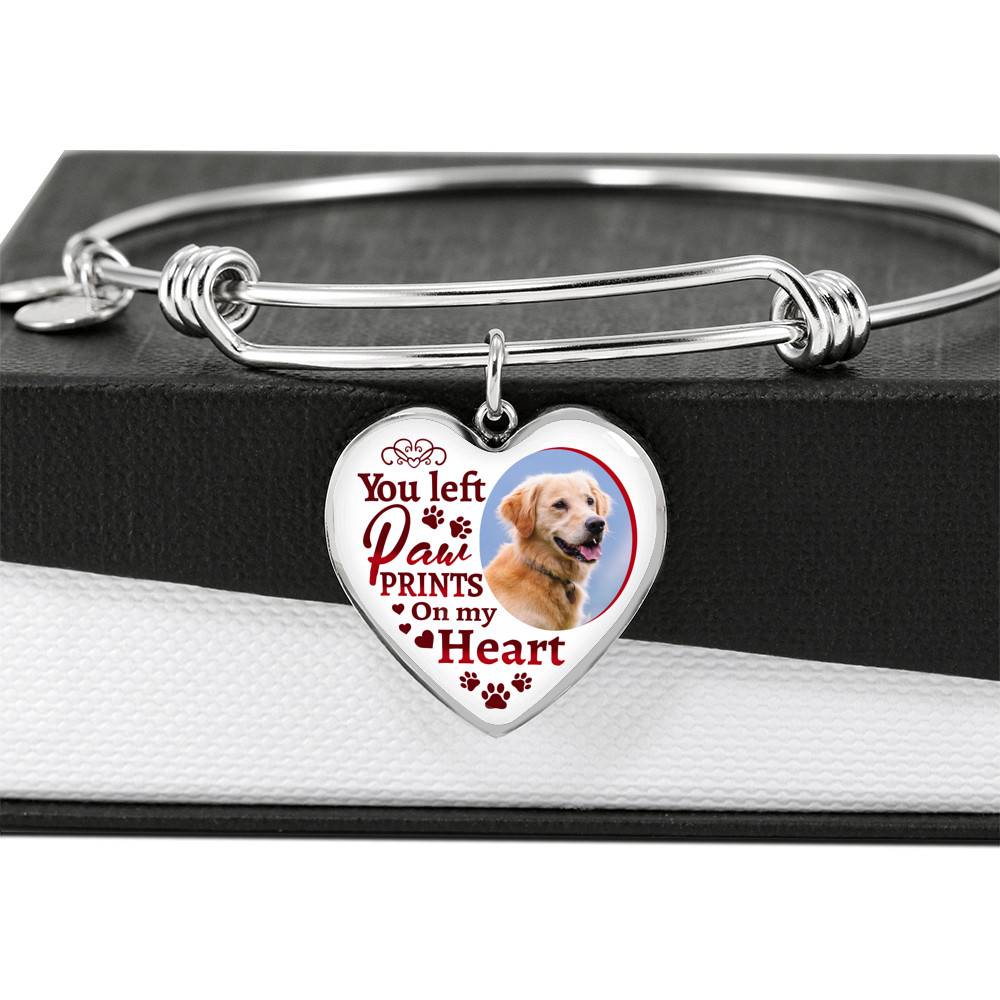 Personalized Custom Photo You Left Paw Prints On My Heart Dog Pet Memorial Heart Pendant Necklace - Bangle