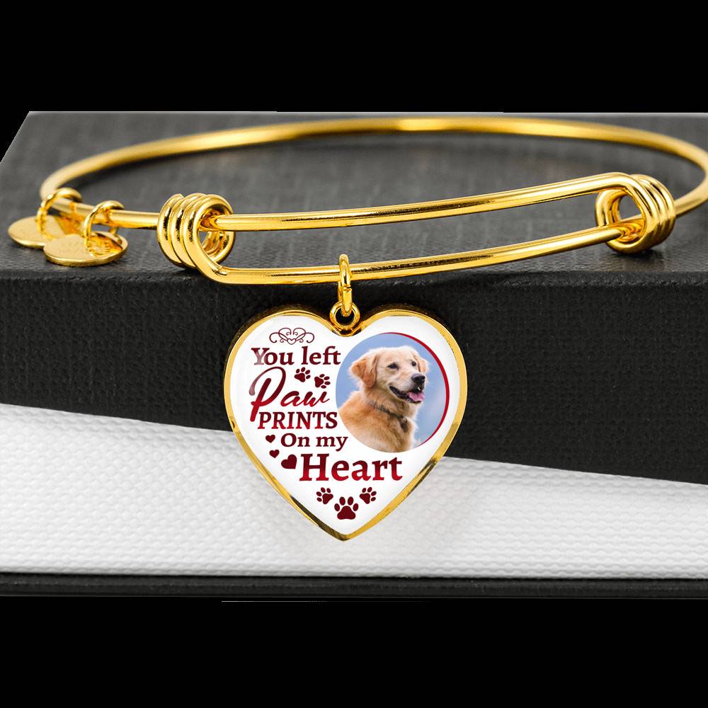Personalized Custom Photo You Left Paw Prints On My Heart Dog Pet Memorial Heart Pendant Necklace - Bangle