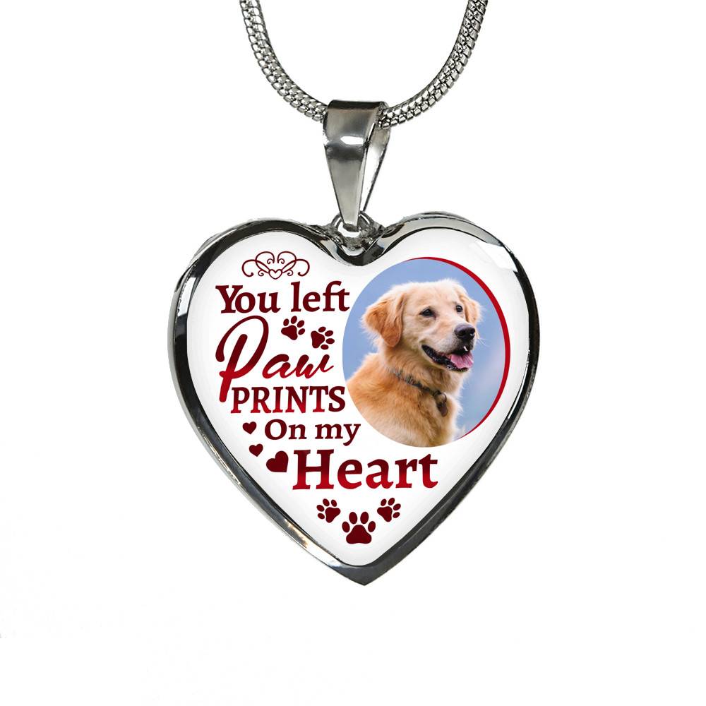 Personalized Custom Photo You Left Paw Prints On My Heart Dog Pet Memorial Heart Pendant Necklace - Bangle