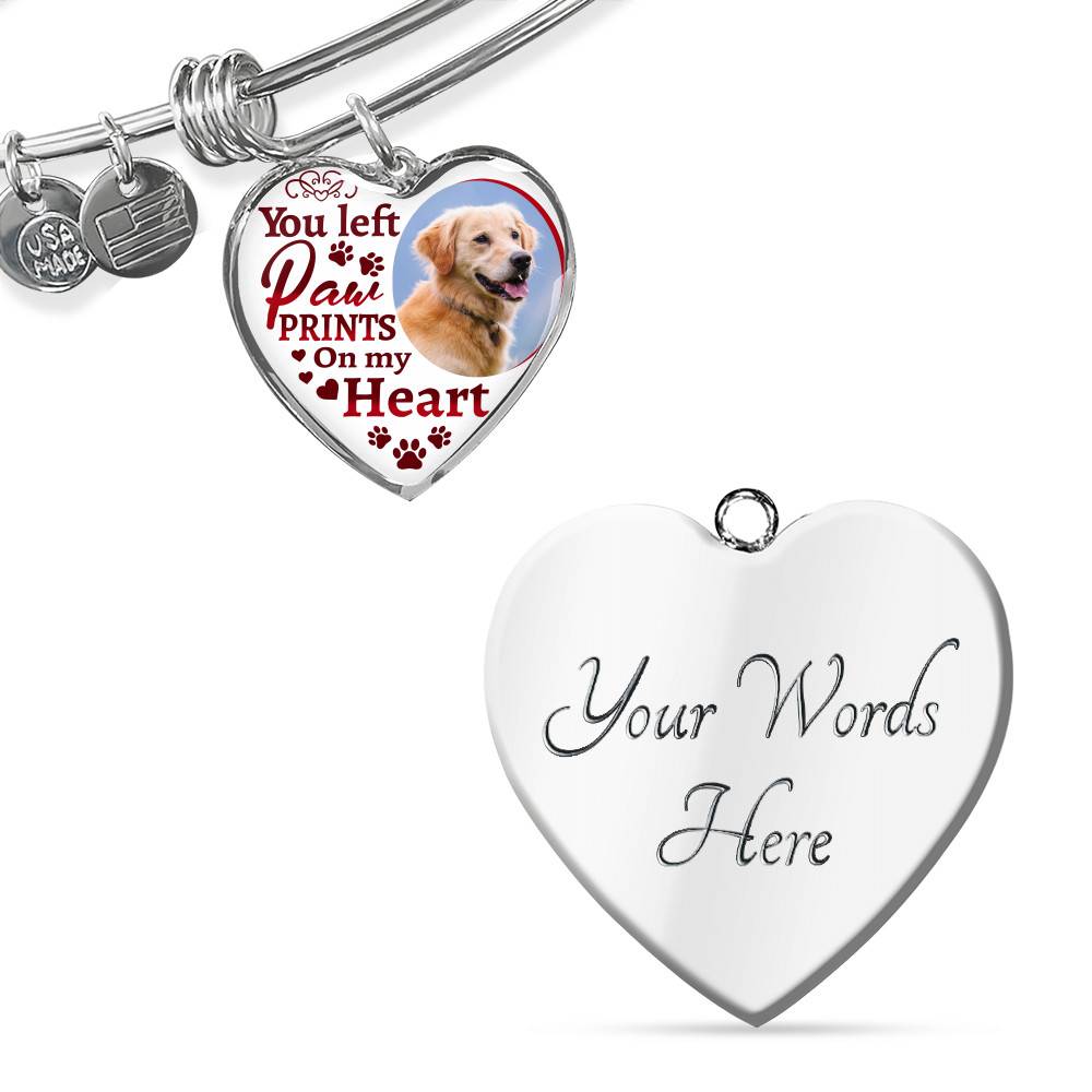 Personalized Custom Photo You Left Paw Prints On My Heart Dog Pet Memorial Heart Pendant Necklace - Bangle