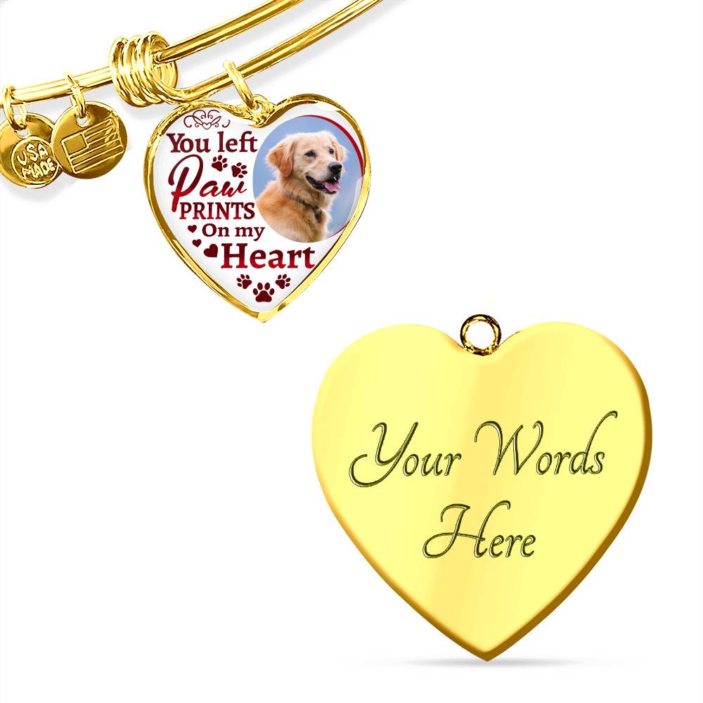 Personalized Custom Photo You Left Paw Prints On My Heart Dog Pet Memorial Heart Pendant Necklace - Bangle