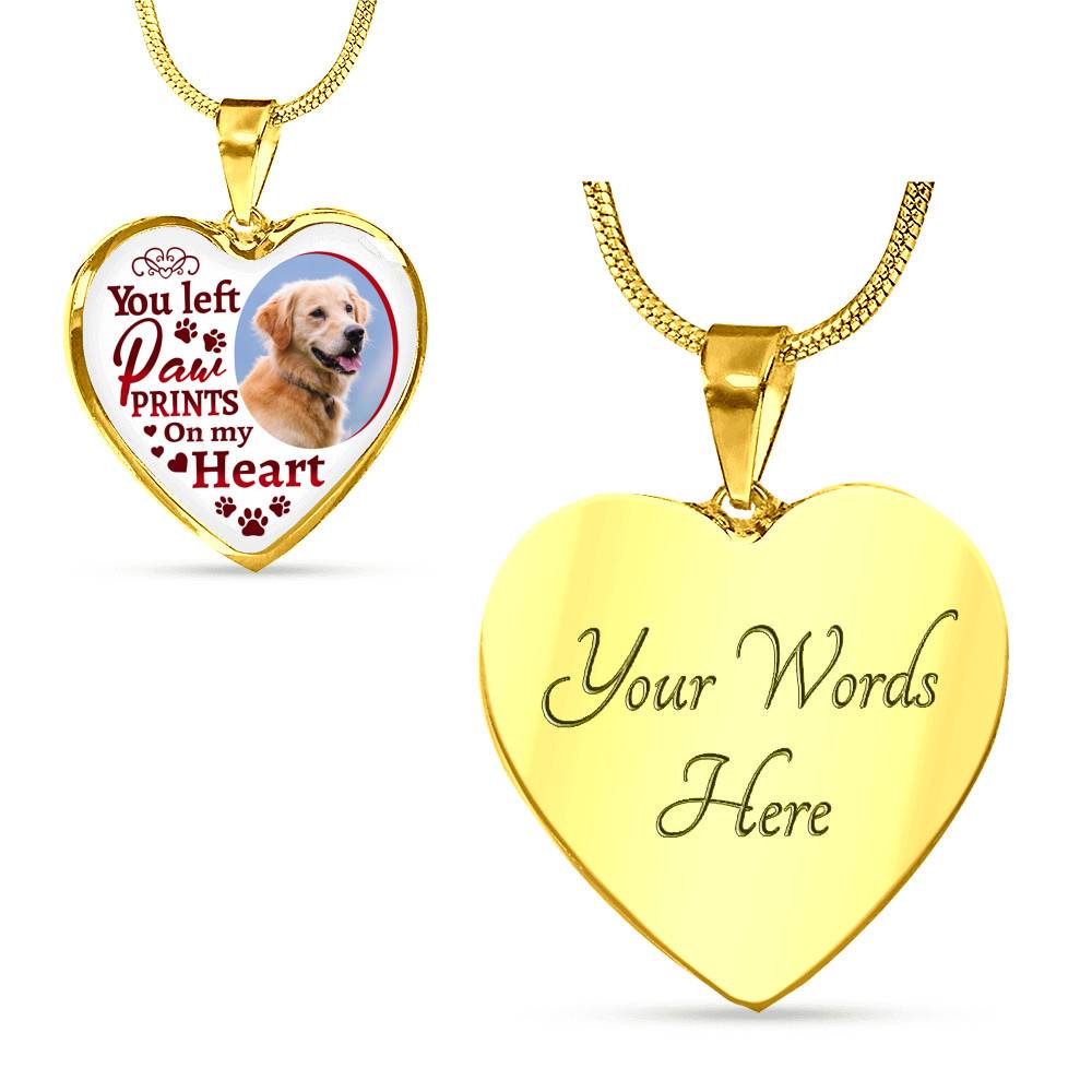 Personalized Custom Photo You Left Paw Prints On My Heart Dog Pet Memorial Heart Pendant Necklace - Bangle