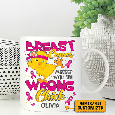 Alternative view of Personalized Breast Cancer You Messed with the Wrong Chick Mug-Beer Stein - Water Bottle - Color Changing Mug