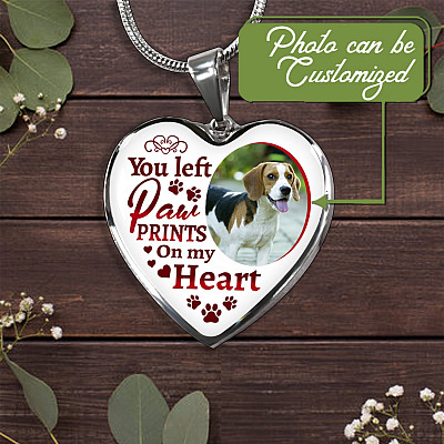 Alternative view of Personalized Custom Photo You Left Paw Prints On My Heart Dog Pet Memorial Heart Pendant Necklace - Bangle