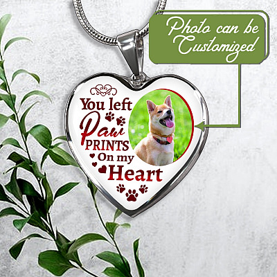 Personalized Custom Photo You Left Paw Prints On My Heart Dog Pet Memorial Heart Pendant Necklace - Bangle