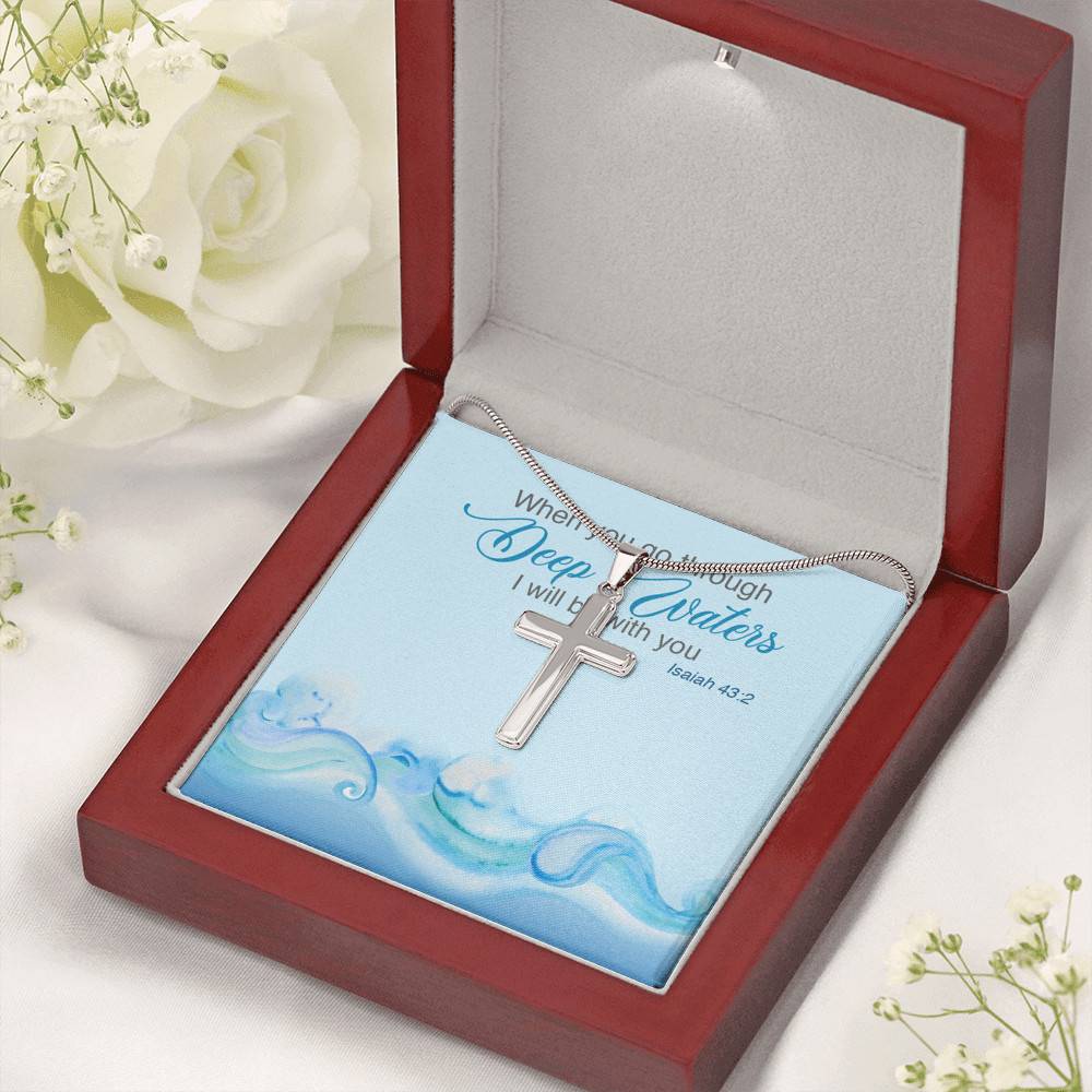 When You Go Through Deep Waters I Will Be With You Isaiah 43 2 Artisan Crafted Cross Necklace