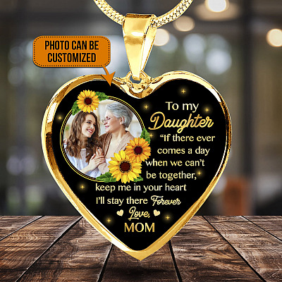 Alternative view of Personalized Photo To My Daughter I Will Stay In Your Heart Forever Heart Pendant Necklace - Gift For Daughter