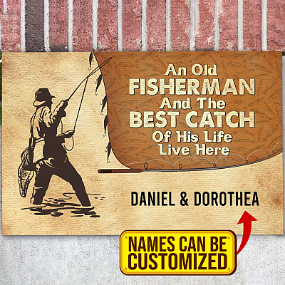 Alternative view of Personalized An Old Fisherman And The Best Catch Of His Life Live Here Fishing House Doormat - Outdoor Doormat