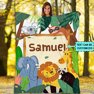 Alternative view of Personalized Safari Jungle Animals Fleece Blanket - Baby Blanket With Name - Gift For Newborn Baby