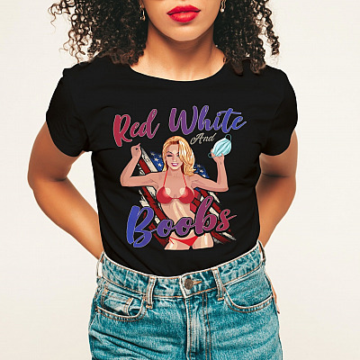 Alternative view of Red White And Boobs T-Shirt