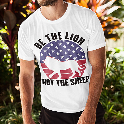 Alternative view of American Flag Be the Lion Not the Sheep T-Shirt - Patriot Lion USA American Flag Shirt