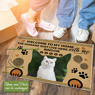 Personalized Photo Welcome To Cat's House Doormat - Funny Personalized Cat Decorative Mat Pet's Name Doormat