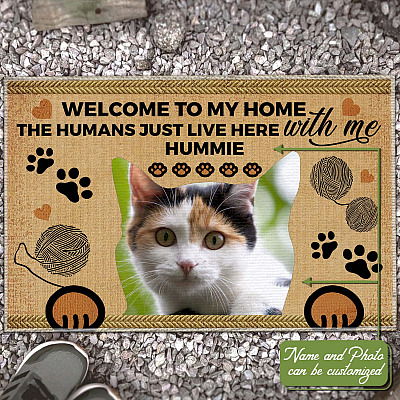 Alternative view of Personalized Photo Welcome To Cat's House Doormat - Funny Personalized Cat Decorative Mat Pet's Name Doormat