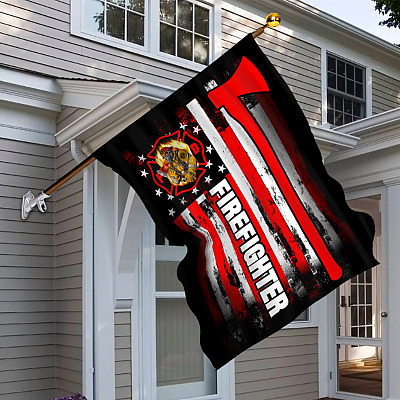 American Firefighter Thin Red Line Outdoor Garden Flag - House Flag
