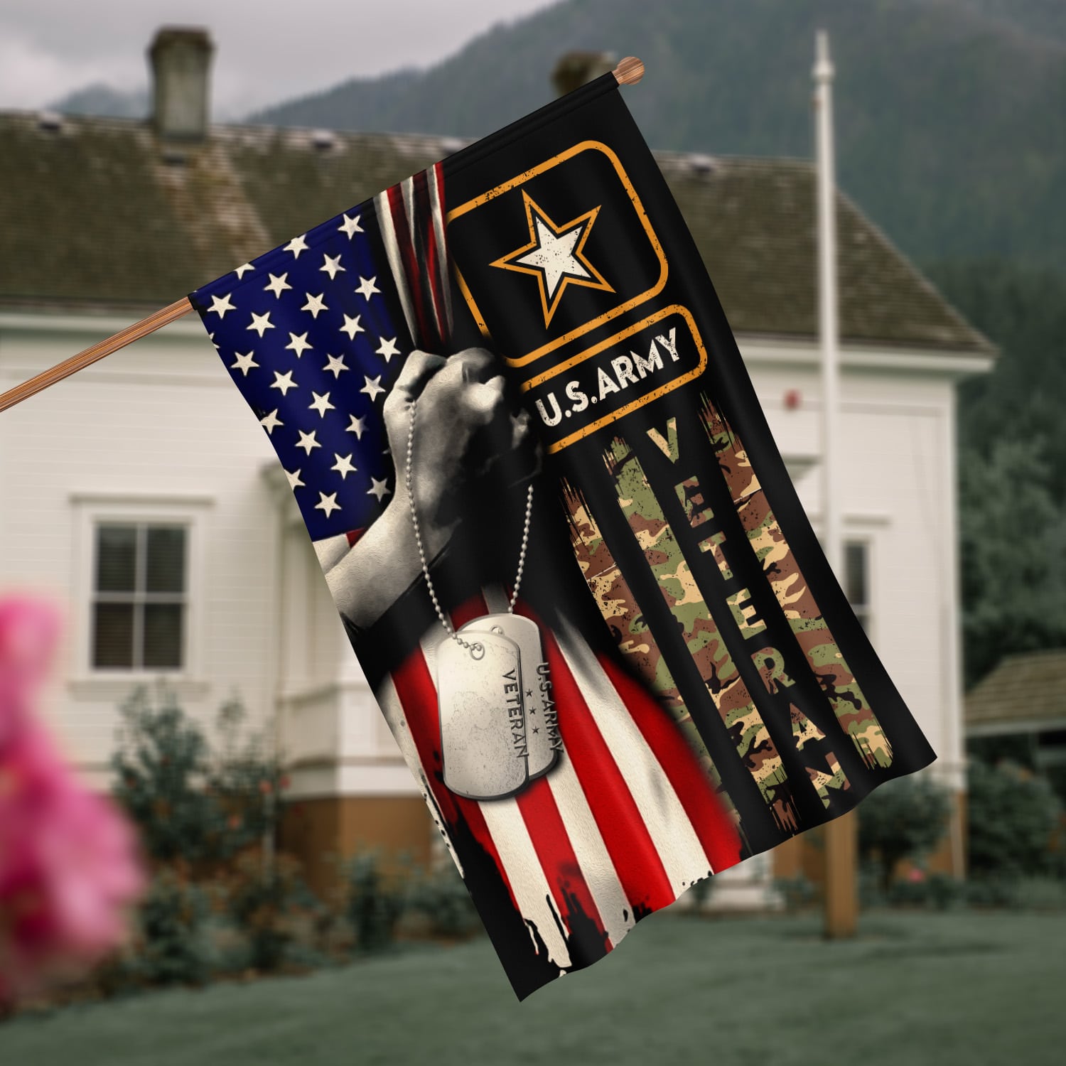 2VT. US Army Veteran Flag House Flag Mockup 4