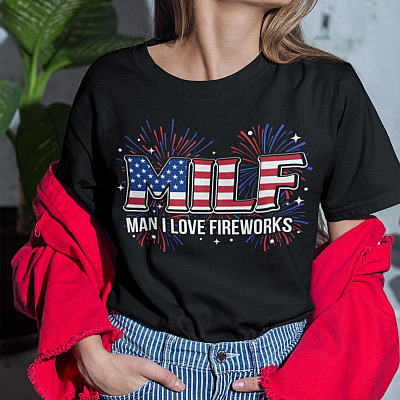 Alternative view of MILF Man I Love Fireworks Happy American 4th Of July T-shirt - V-Neck Tee