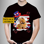 Personalized Photo Cat Happy 4th Of July American T-shirt - V-Neck Tee