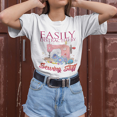 Alternative view of Easily Distracted By Sewing Stuff Shirt - Sewing Machine Shirt - Gift For Sewing Lovers Shirt