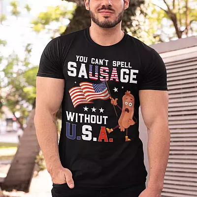 Alternative view of You Can't Spell Sausage Without USA 4th Of July Funny T-Shirt - V-Neck Tee