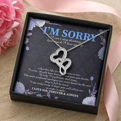 I'm Sorry I Can't Stop Thinking How Much I Love You Double Hearts Necklace - Apology Gifts Sorry Gift for Her