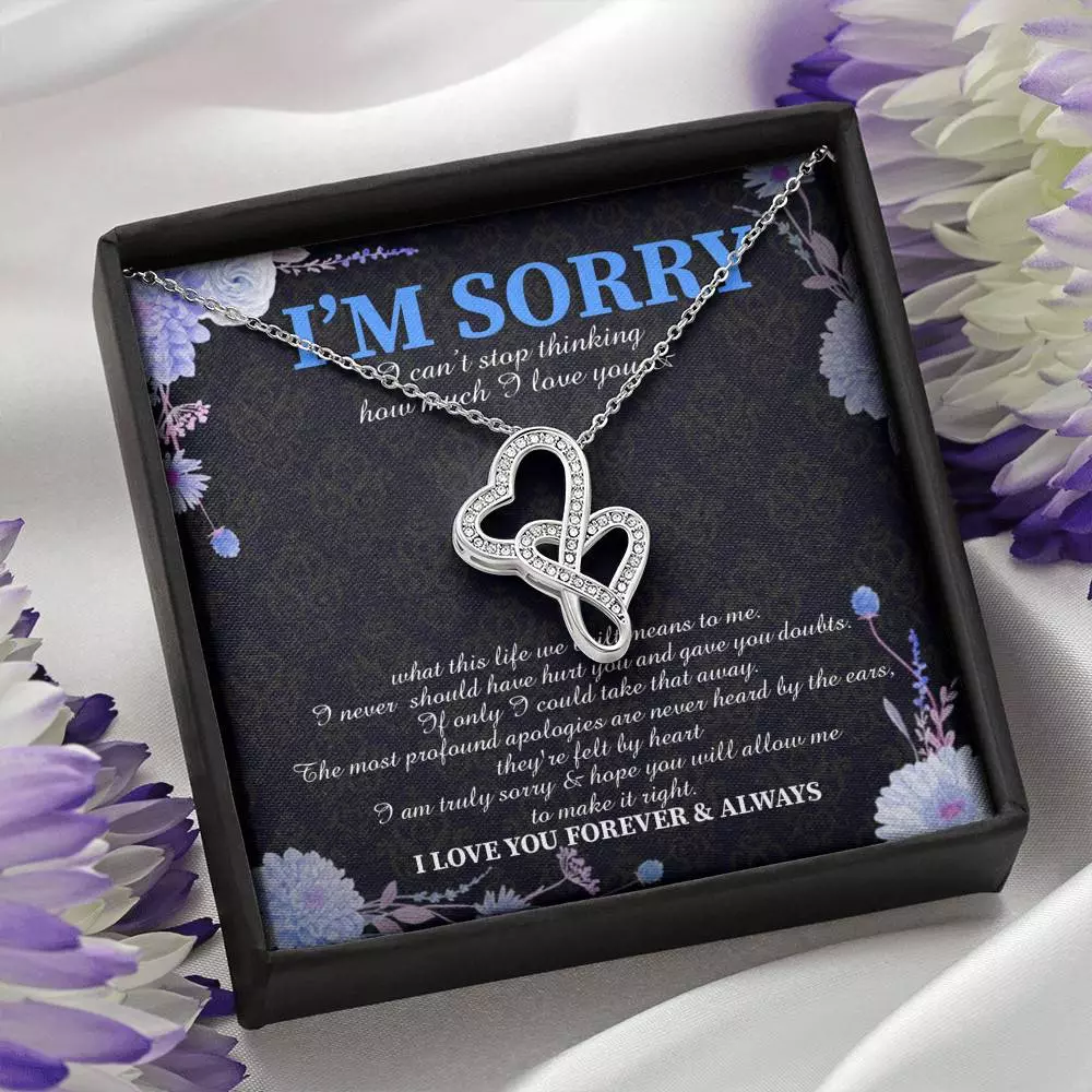 I'm Sorry I Can't Stop Thinking How Much I Love You Double Hearts Necklace - Apology Gifts Sorry Gift for Her