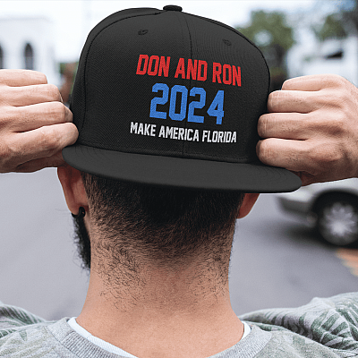 Alternative view of Don and Ron 2024 Make America Florida Trump DeSantis 2024 Twill Cap - High-Profile Snapback Hat - Trucker Hat