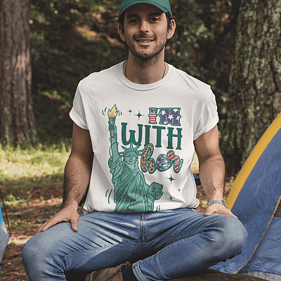 Alternative view of I'm With Her Statue Of Liberty Bright T-Shirt - 4th of July Shirt - Funny Patriotic Shirt