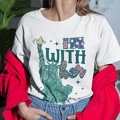 I'm With Her Statue Of Liberty Bright T-Shirt - 4th of July Shirt - Funny Patriotic Shirt
