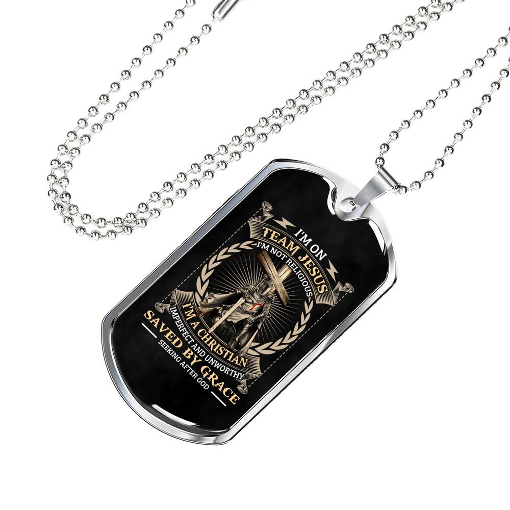I'm On Team Jesus I'm Not Religious Knight Templar Dog Tag Pendant Necklace