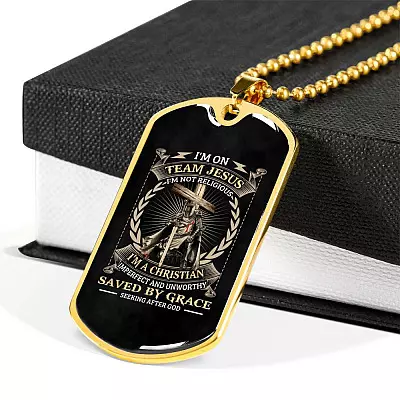 I'm On Team Jesus I'm Not Religious Knight Templar Dog Tag Pendant Necklace