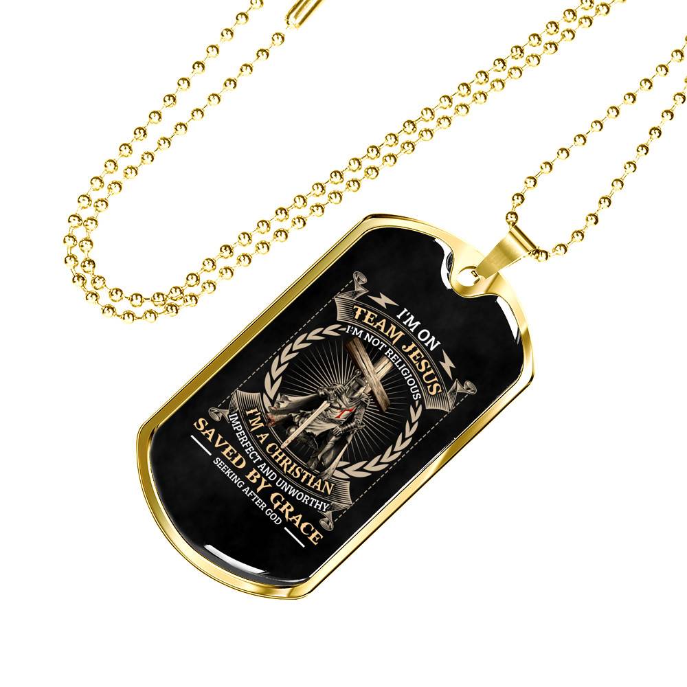 I'm On Team Jesus I'm Not Religious Knight Templar Dog Tag Pendant Necklace