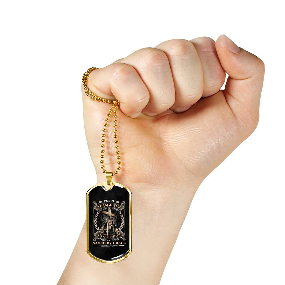 I'm On Team Jesus I'm Not Religious Knight Templar Dog Tag Pendant Necklace