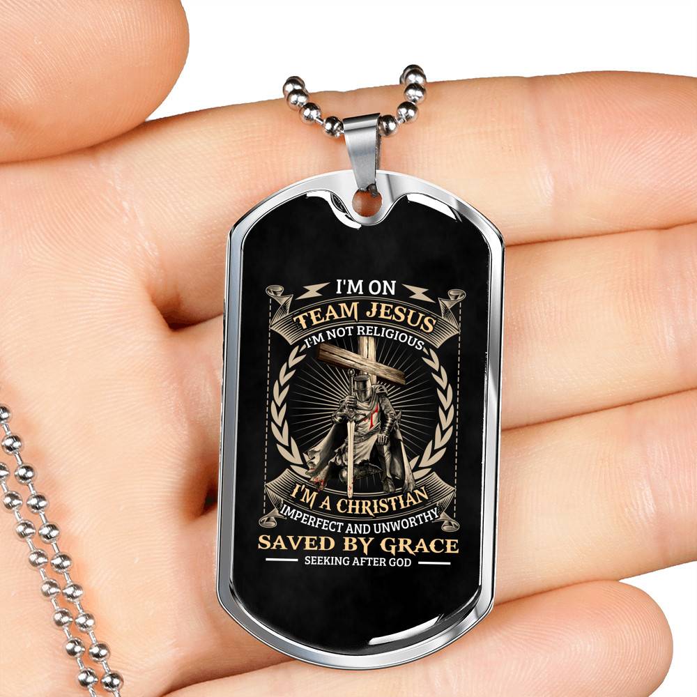 I'm On Team Jesus I'm Not Religious Knight Templar Dog Tag Pendant Necklace
