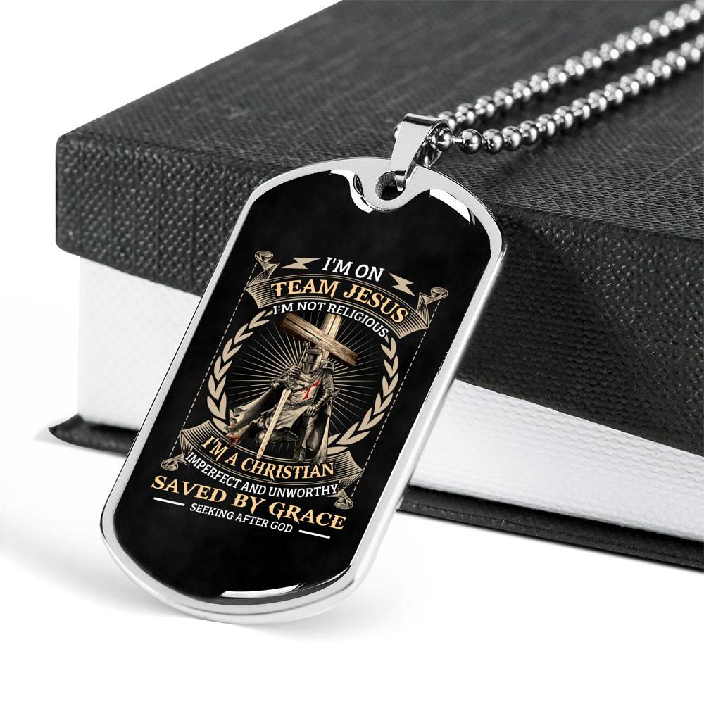 I'm On Team Jesus I'm Not Religious Knight Templar Dog Tag Pendant Necklace
