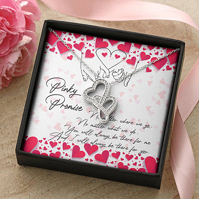 Pinky Promise I Will Always Be There For You Double Hearts Necklace - Friendship Distance Gifts copy