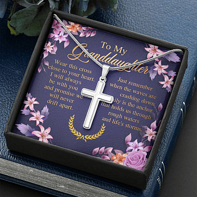 To My Granddaughter Wear This Cross Close to Your Heart I Will Always Be With You Artisan Crafted Cross Necklace