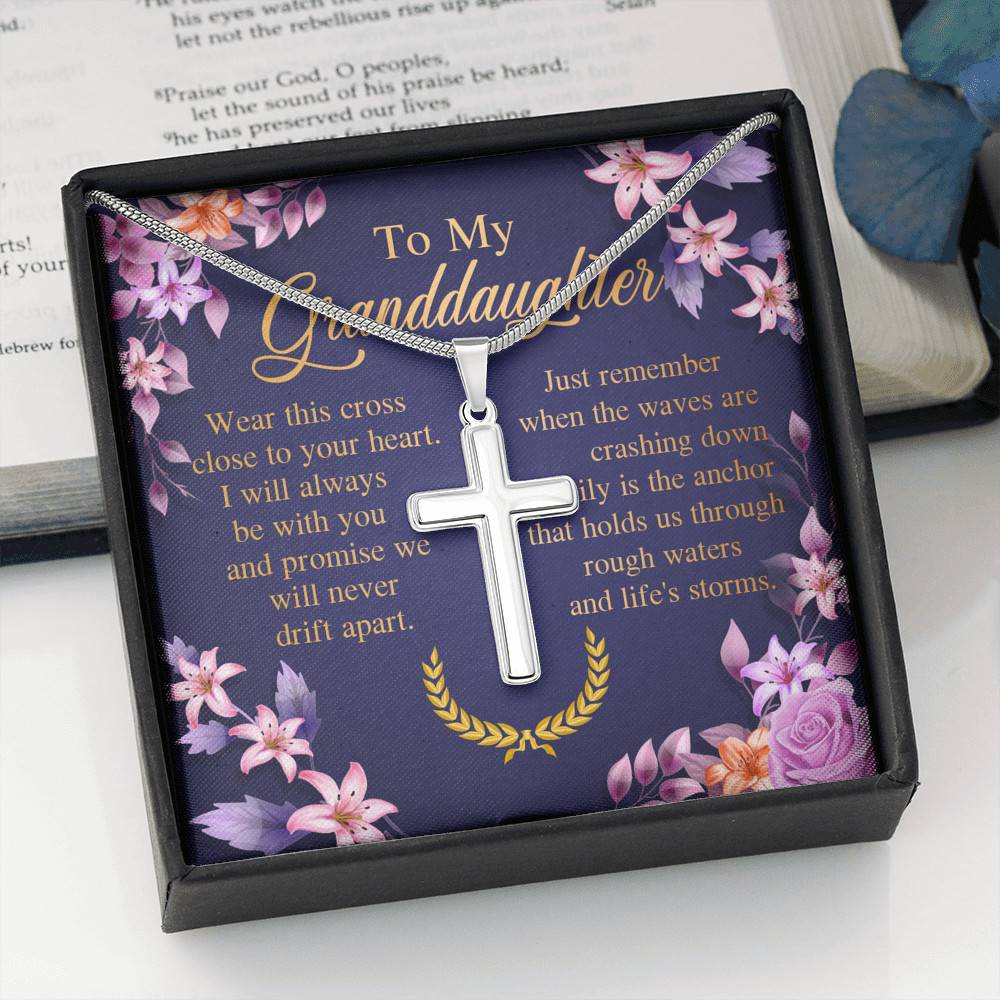 To My Granddaughter Wear This Cross Close to Your Heart I Will Always Be With You Artisan Crafted Cross Necklace