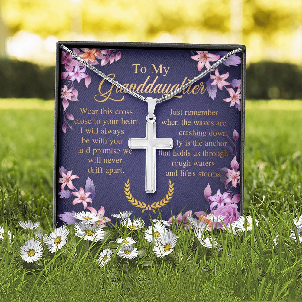To My Granddaughter Wear This Cross Close to Your Heart I Will Always Be With You Artisan Crafted Cross Necklace