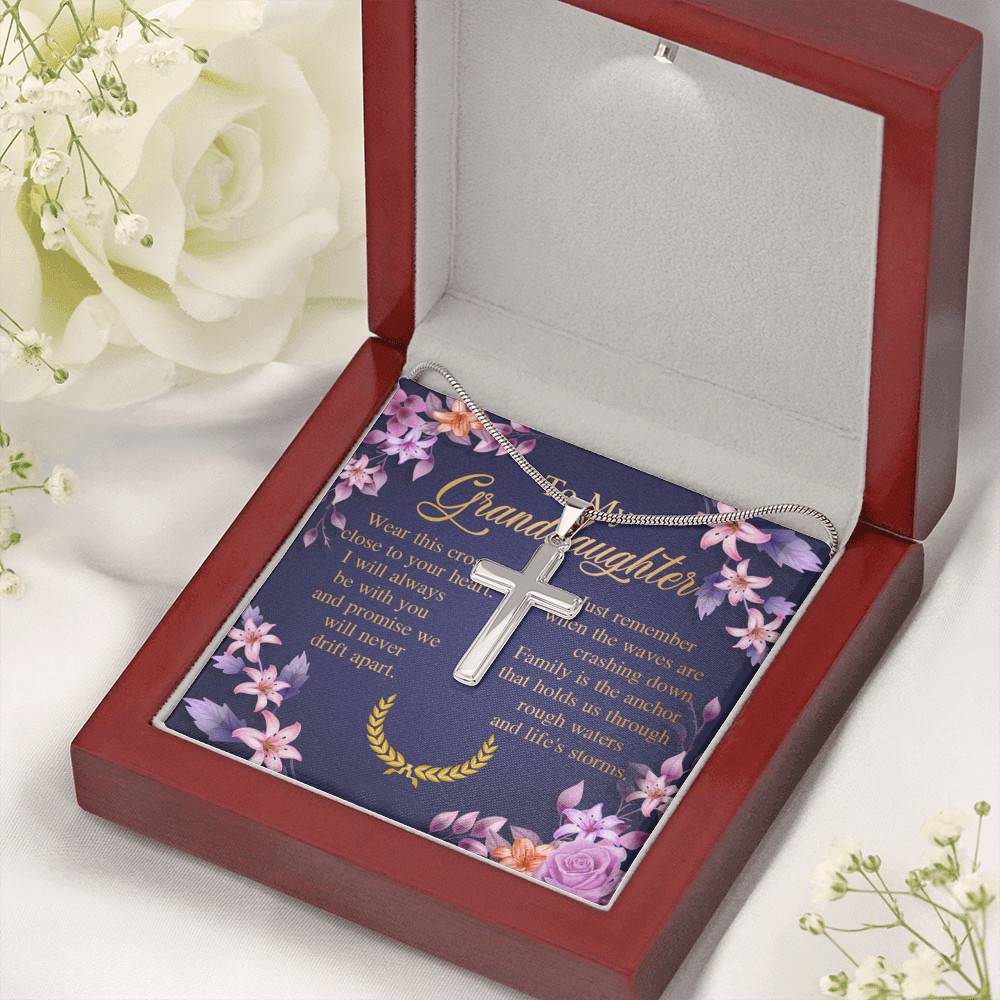 To My Granddaughter Wear This Cross Close to Your Heart I Will Always Be With You Artisan Crafted Cross Necklace