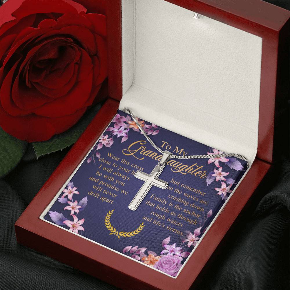 To My Granddaughter Wear This Cross Close to Your Heart I Will Always Be With You Artisan Crafted Cross Necklace