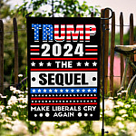 52 HG UU TIEN. Trump 2024 The Sequel Flag (6) Garden Flag Mockup 6