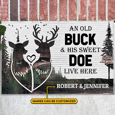 Alternative view of Personalized Couple Dear Camo An Old Buck and His Sweet Doe Live Here Outdoor Decorative Doormat