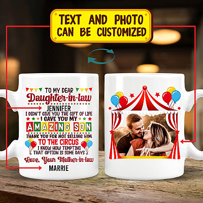 Alternative view of Personalized Photo To My Dearest Daughter In Law From Mother In Law Ceramic Coffee Mug - Water Bottle