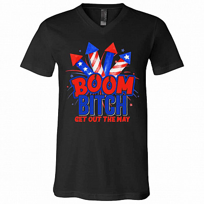 boom bitch, Black, V-Neck T-Shirt