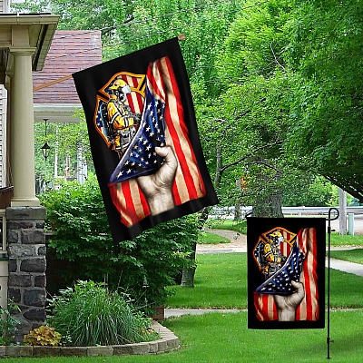 Alternative view of American Firefighter Profession Outdoor Garden Flag - House Flag - Wall Flag